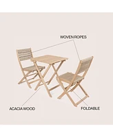 Jonathan Y Javea Modern Coastal 3-Piece Acacia Wood Outdoor Folding Bistro Set