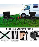 Sugift Outdoor Folding Camping Chairs and Table Set with Carrying Bag-Black