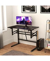 Sugift Pneumatic Height Adjustable Gaming Desk T Shaped Game Station with Power Strip Tray