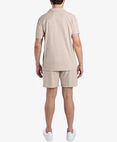 Spring + Mercer Men's Casual Textured Camp Collar Short Sleeve Button-Up Shirt
