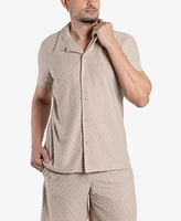 Spring + Mercer Men's Casual Textured Camp Collar Short Sleeve Button-Up Shirt