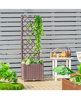 Skonyon Raised Garden Bed with Trellis Planter Box for Climbing Plants -Brown