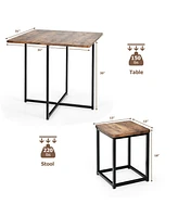 Sugift 5 Pieces Metal Frame Dining Set with Compact Table and 4 Stools -Walnut