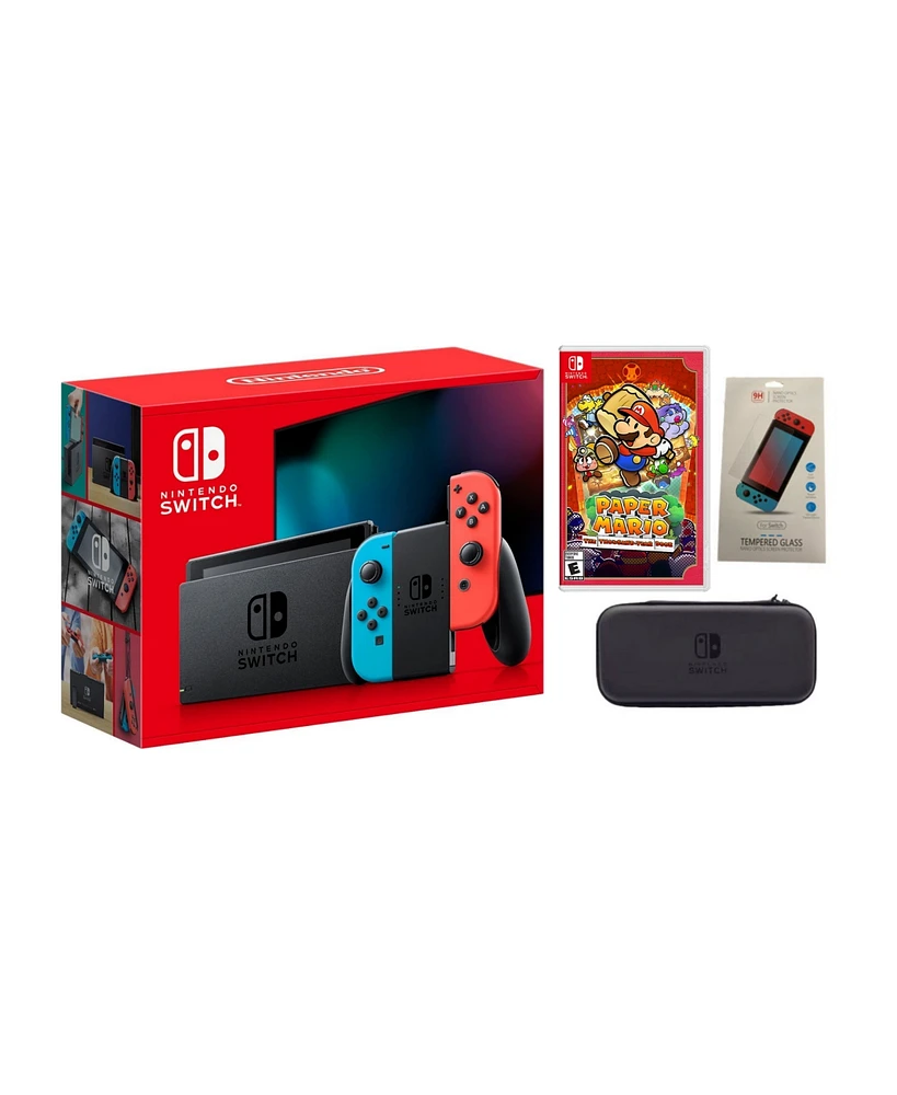 Nintendo Switch Neon Bundle With Accessories and Paper Mario: The Thousand-Year Door Game