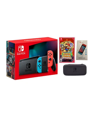 Nintendo Switch Neon Bundle With Accessories and Paper Mario: The Thousand-Year Door Game