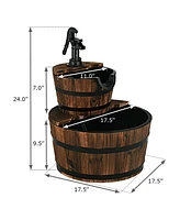 Skonyon 2-Tiers Outdoor Wooden Barrel Waterfall Fountain with Pump