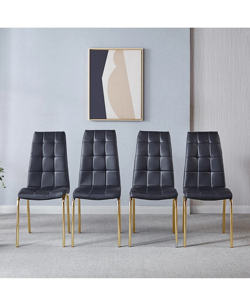 Streamdale Furniture Modern Lattice Design Leatherette Dining Chair with Gold Metal Legs Set of 4