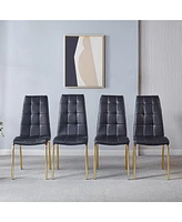 Simplie Fun Modern Lattice Design Leatherette Dining Chair with Gold Metal Legs Set of 4