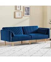 Streamdale Furniture 78" Velvet Convertible Futon Sofa Bed with Adjustable Armrests