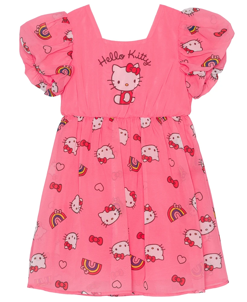 Hello Kitty Toddler and Little Girls Rainbow Short Sleeve Chiffon Dress