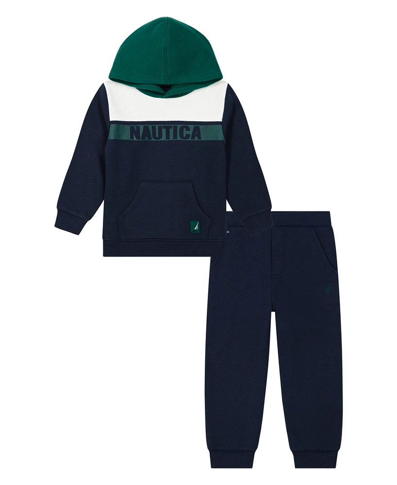 Nautica Toddler and Little Boys Two-Tone Fleece Logo Hoodie Joggers Set