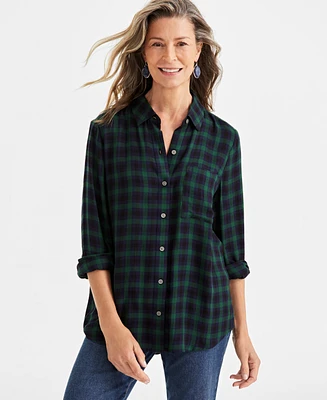 Style & Co Petite Nala Plaid Button-Front Perfect Shirt, Created for Macy's