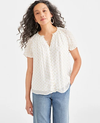 Style & Co Women's Flutter-Sleeve Shine Blouse, Created for Macy's