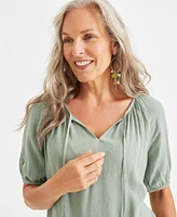 Style & Co Women's Split Neck Tassel Shine Top, Created for Macy's