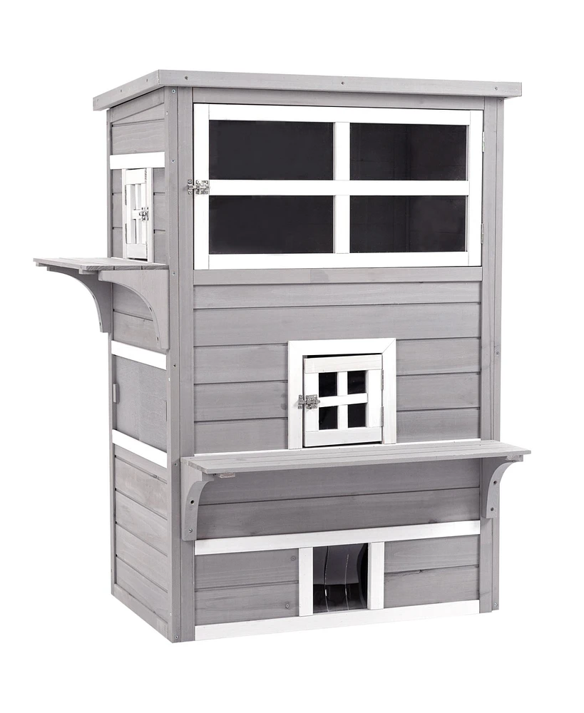 Streamdale Furniture 3-Story Outdoor Feral Cat House with Escape Doors