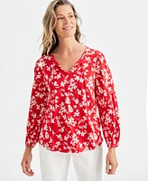 Style & Co Women's Printed Tassel Knit Blouse, Created for Macy's