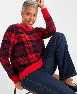 Style & Co Petite Collie Plaid Whimsy Pullover Sweater, Created for Macy's