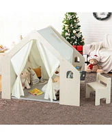 Skonyon Montessori Style Indoor Playhouse with Storage Bin and Floor Mat for Toddlers Aged 2-6 Years Old-Beige