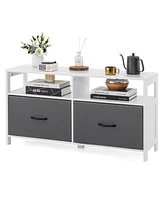 Sugift Fabric Chest of Drawers with 2 Drawers and 2 Open Shelves-White