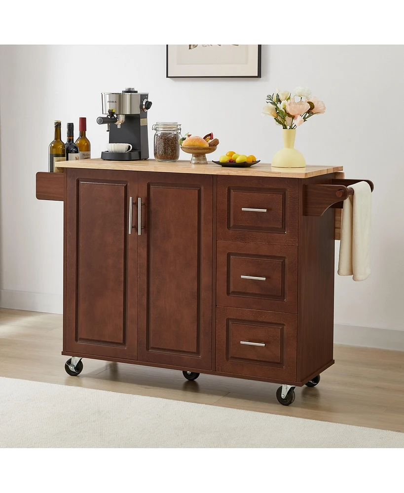 Simplie Fun Drop Leaf Rolling Kitchen Island with Storage