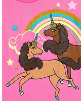 Afro Unicorn Toddler Girls T-Shirt and Chambray Shorts Outfit Set to