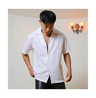 Campus Sutra Men's Chalk White Embroidered Circular Shirt