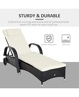 Streamdale Furniture Adjustable Rattan Chaise Lounge with Cushion and Wheels