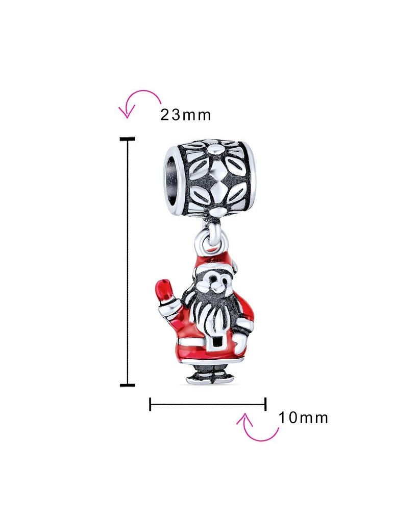 Bling Jewelry Holiday Christmas Red Santa Claus Dangle Charm Bead For Women For Enamel Sterling Silver Fits European Bracelet