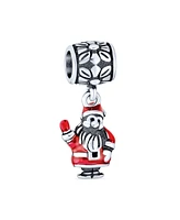 Bling Jewelry Holiday Christmas Red Santa Claus Dangle Charm Bead For Women For Enamel Sterling Silver Fits European Bracelet