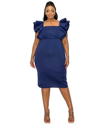 L I V D Plus Charlie Neoprene Flutter Sleeve Dress