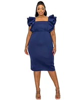 L I V D Plus Charlie Neoprene Flutter Sleeve Dress