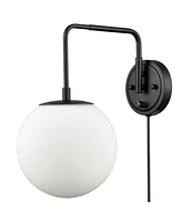 Moose Modern Plug-in Wall Sconce Globe Swing Arm, Black with Switch