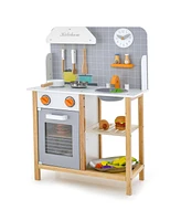 Costway Wooden Kid's Play Kitchen Set Pretend Chef Cooking Toy with Cookware Accessories