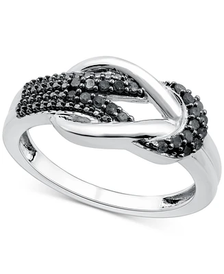 Black Diamond Polished Interlocking Ring (1/6 ct. t.w.) Sterling Silver