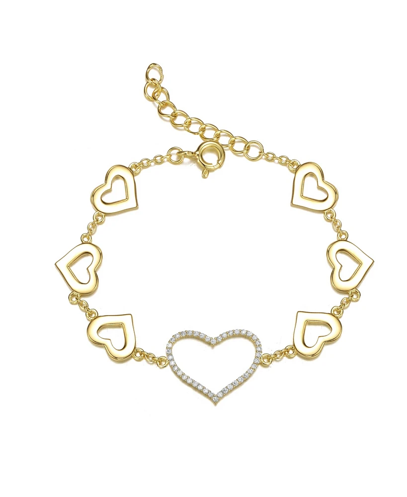 GiGiGirl 14k Yellow Gold Plated with Cubic Zirconia Heart Halo Charm Bracelet