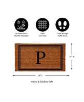 Evergreen Monogram Indoor Outdoor 100% Natural Coir Doormat 28" x 16" | Letter "P"