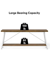 Tribesigns 70.9 Inches Extra Long Sofa Table Behind Couch, Industrial Entry Console Table for Hallway, Entryway, Living Room, Light Brown and White