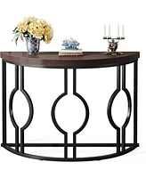 Tribesigns Half Moon Console Table for Entryway, 43 Inch Industrial Semi Circle Sofa Table with Geometric Base, Wood Accent Table for Living Room, Hal