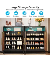 Tribesigns Shoe Cabinet with Doors and Shelves, 16 Pairs Entryway Cabinet with Led Light, 5-Tier Free Standing Racks Storage Organizer for Closet, Liv