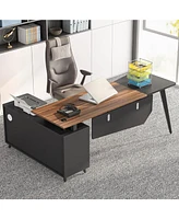 Tribesigns L-Shaped Computer Desk with File Cabinet, 78.74 Inch Large Executive Office Desk with Shelves