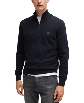 Boss by Hugo Boss Men's Logo-Patch Zip-Neck Sweater