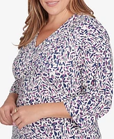 Hearts Of Palm Plus Printed Essentials 3/4 Sleeve Top