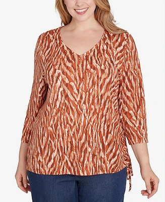 Hearts Of Palm Plus Size Spice It Up Printed 3/4 Sleeve Top