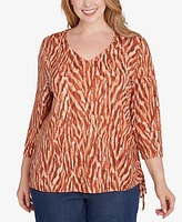 Hearts Of Palm Plus Spice It Up Printed 3/4 Sleeve Top