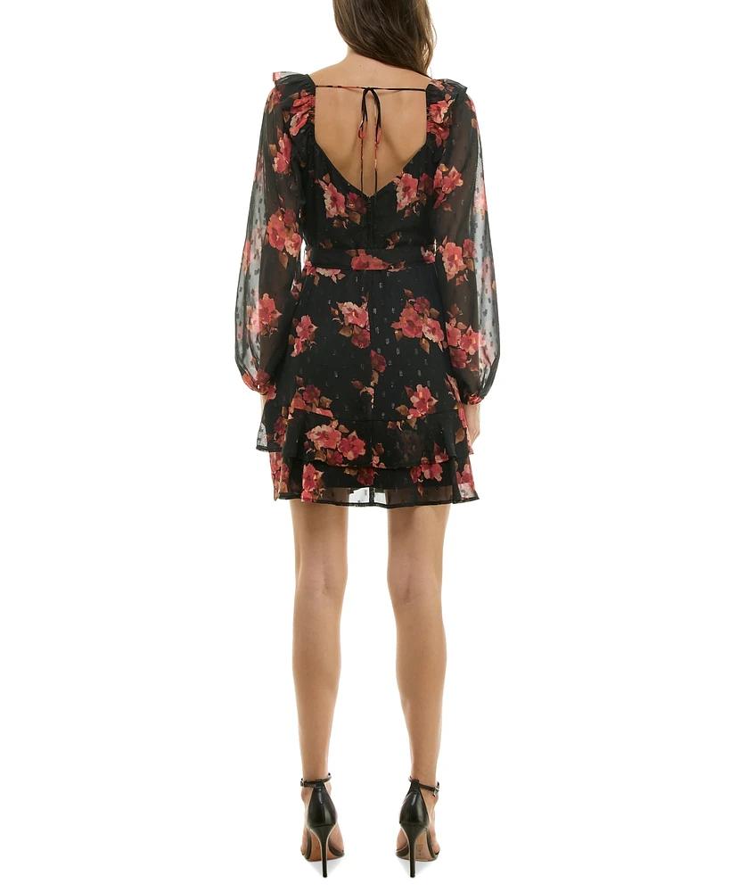 Trixxi Juniors' Floral-Print Chiffon Mini Dress