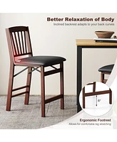 Skonyon Set of 2 Counter Height Chairs Folding Kitchen Island Stool with Padded Seat-Brown