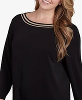 Ruby Rd. Plus Micro Chain Embellished Solid Crepe Knit Top with Side Slits