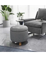 Skonyon Upholstered Round Ottoman with Solid Rubber Feet-Gray