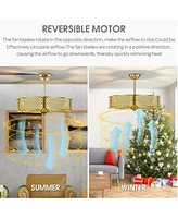 Skonyon 30 Inch Caged Ceiling Fan With Light Crystal Lampshade 6 Light Bases-Golden