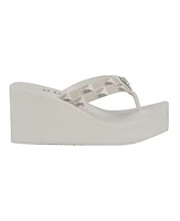 Guess Women's Demmey Logo Thong Square Toe Eva Wedge Sandals